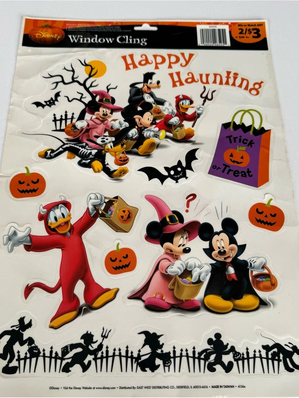 Vintage Disney Halloween Mickey Halloween Window Clings made in Taiwan